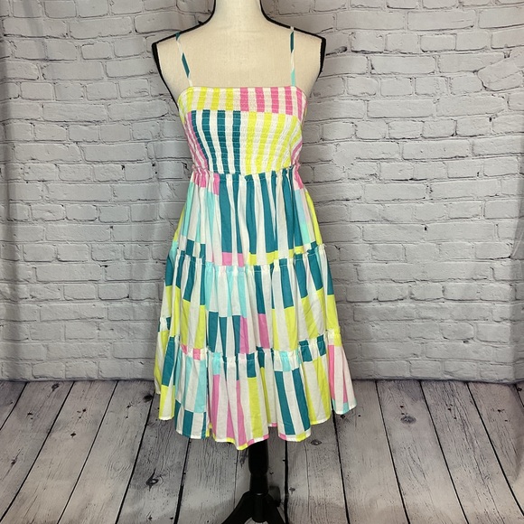 Torrid Mini Cotton Voile Trapeze Cover Up Dress Playful Stripe Dew O L/12 NWT - Picture 2 of 16